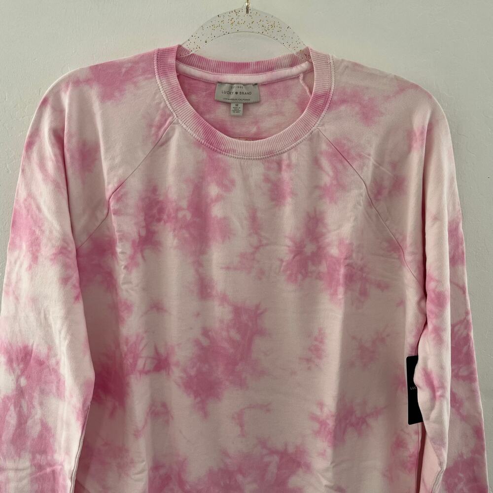 Lucky Brand Tie Dye Sweatshirt Medium Pink Pullover Crew Neck Casual Cozy NEW - Picture 4 of 11